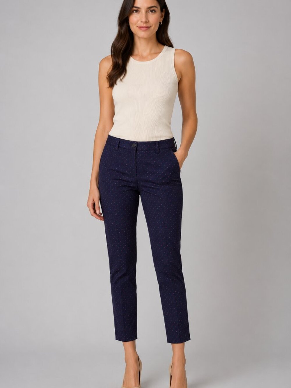 Anthropologie The Essential Slim Pants Womens 0 Navy Red Dot Print Trousers